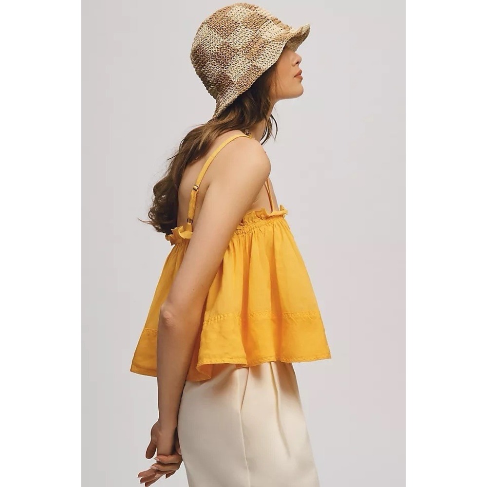 Anthropologie Pilcro Flowy Tank In Orange Cotton Linen Blend Size M